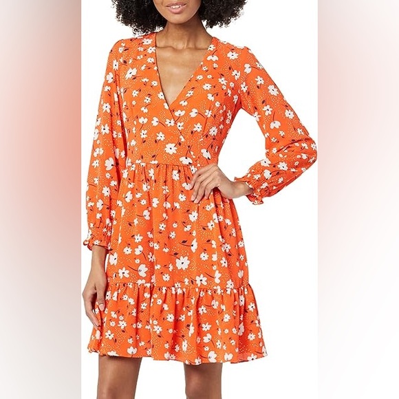 Eliza J v-neck floral long sleeve fit and flare tiered dress - Picture 7 of 8